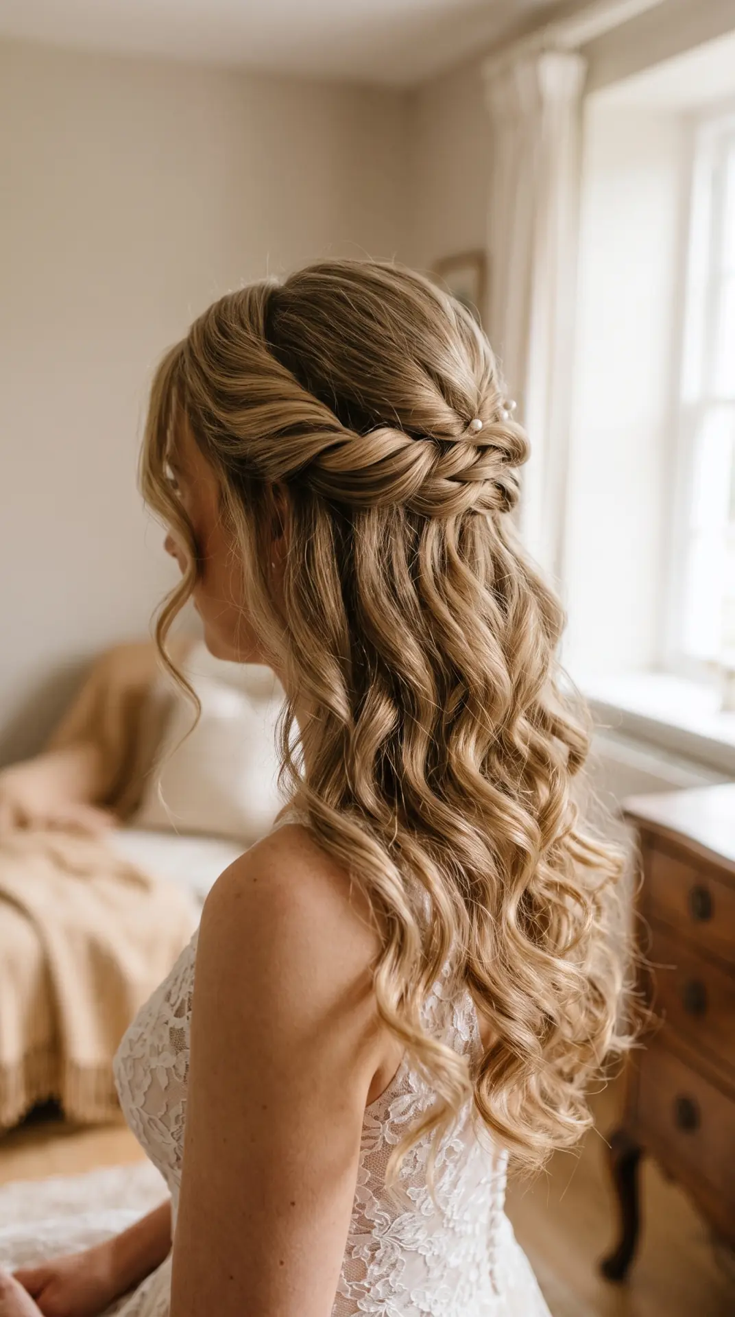 Twisted Half-Up Hairstyle With Cascading Curls