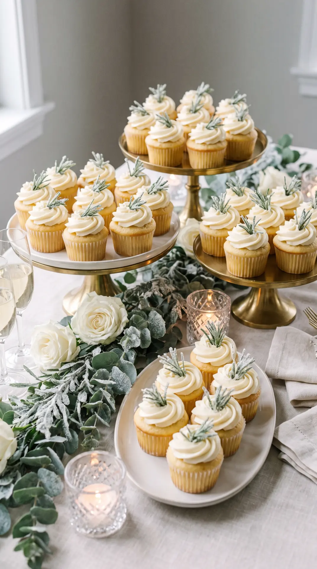 Vanilla Cupcakes With Sugared Rosemary