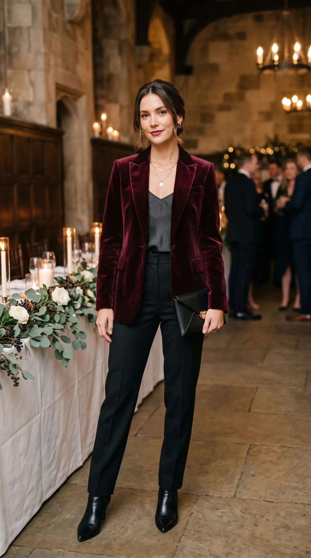 20 Cold Weather Wedding Guest Outfit: Chic Looks That Keep You Warm 10 Velvet Blazer With Tailored Trousers