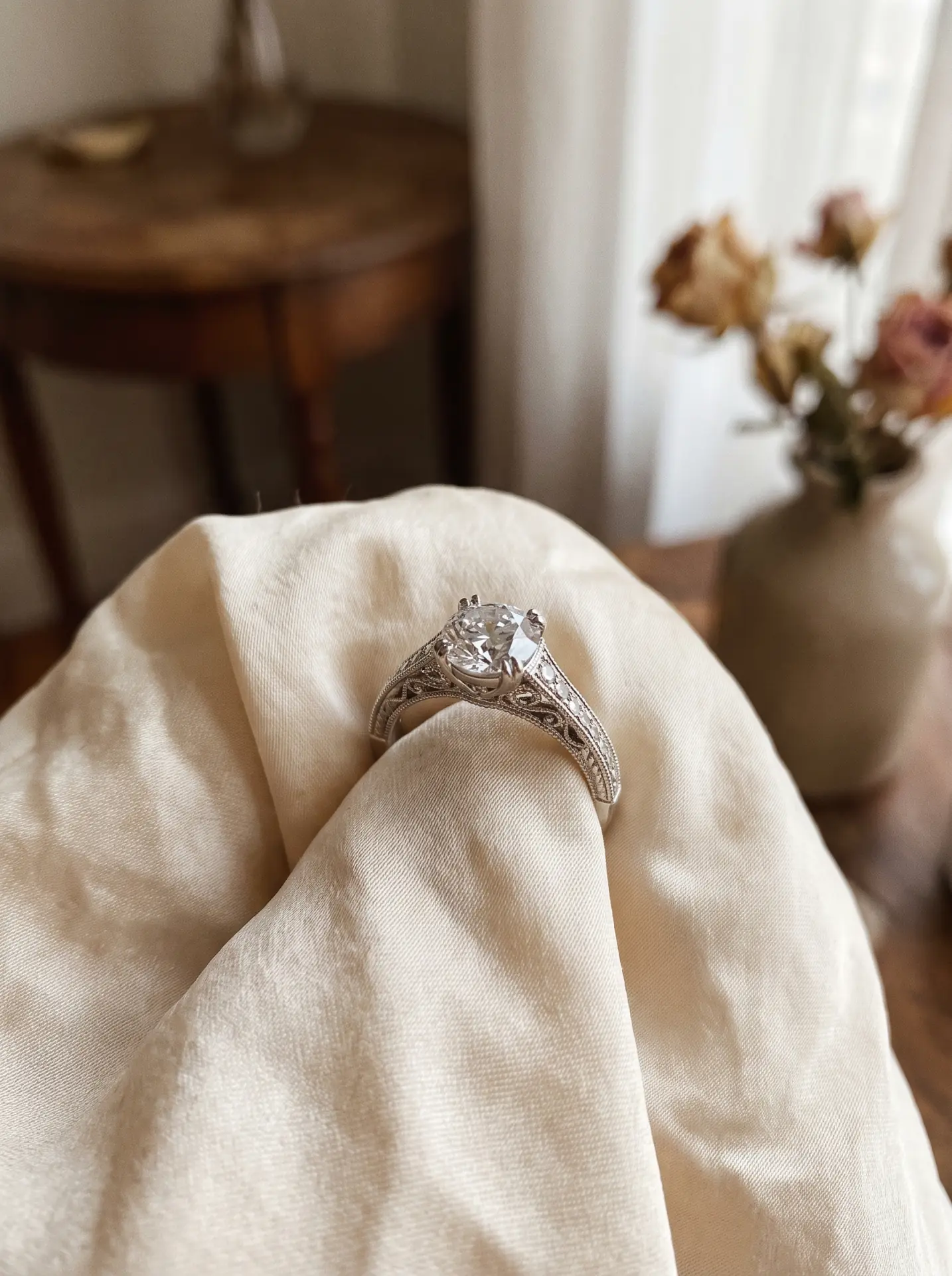 20 Winter Proposal Ring Ideas With a Romantic, Frost-Kissed Feel 21 Vintage-Inspired Milgrain Diamond Ring