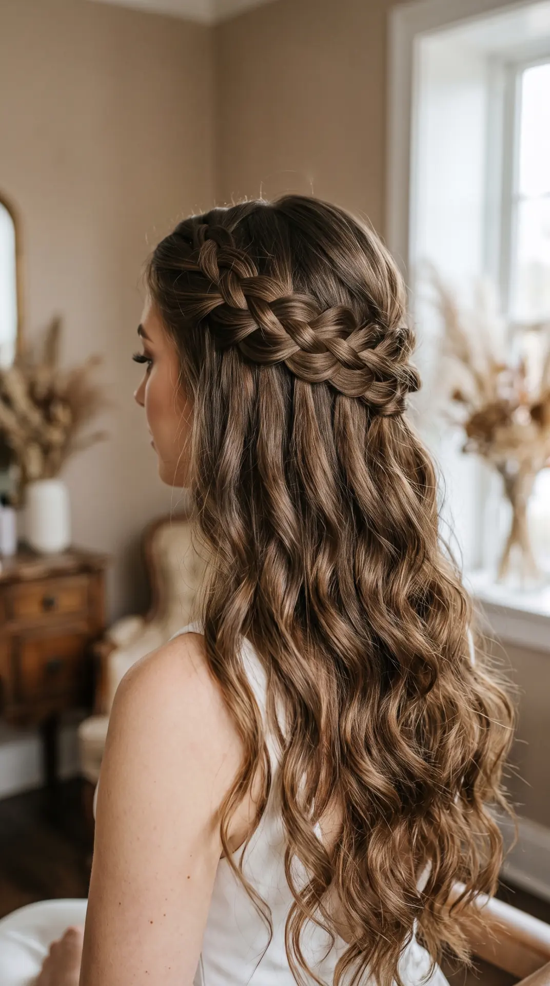 Waterfall Braid With Romantic Curls