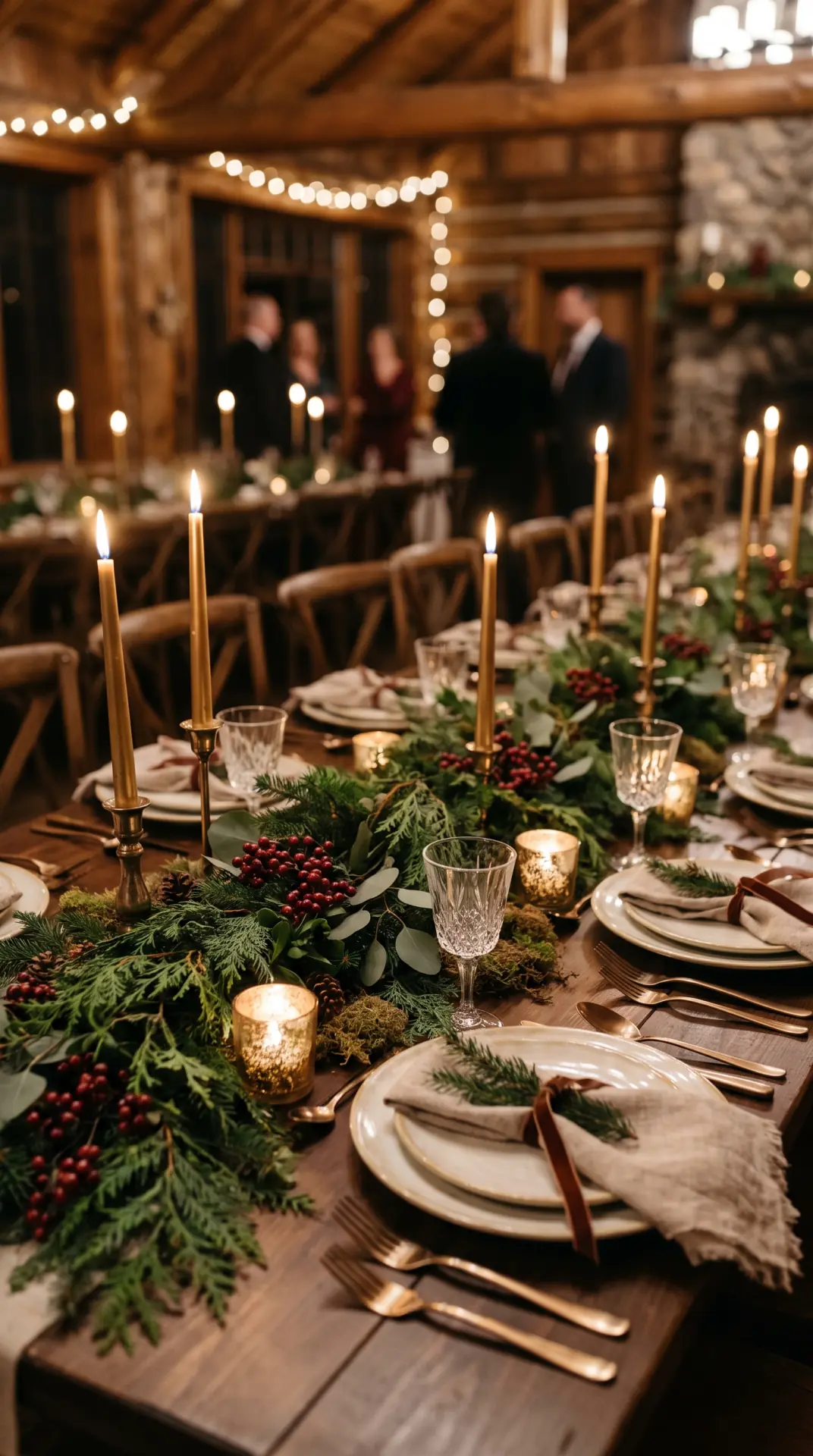 Winter Berry and Evergreen Tablescape