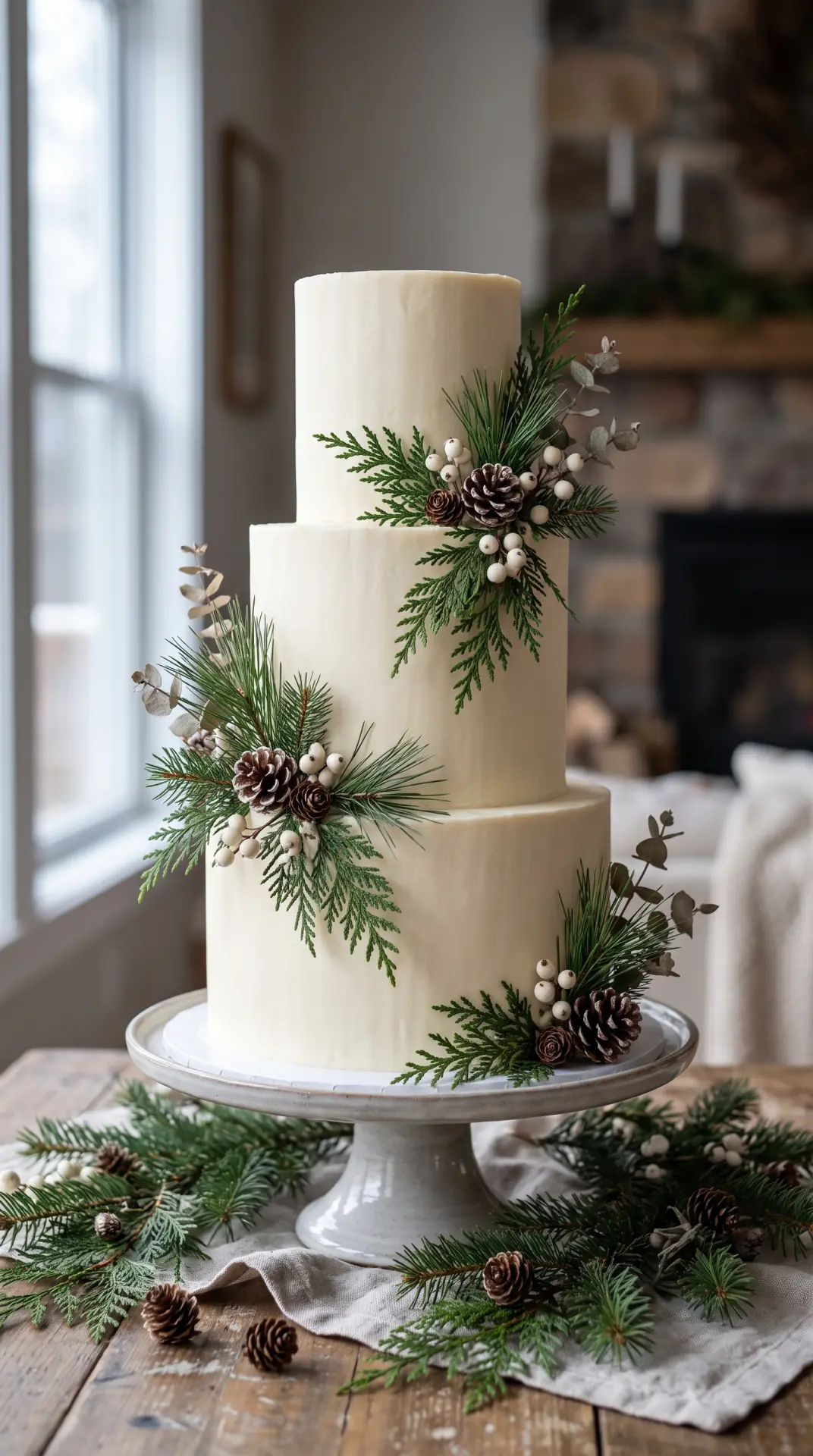 Winter Evergreen and Pinecone Cake